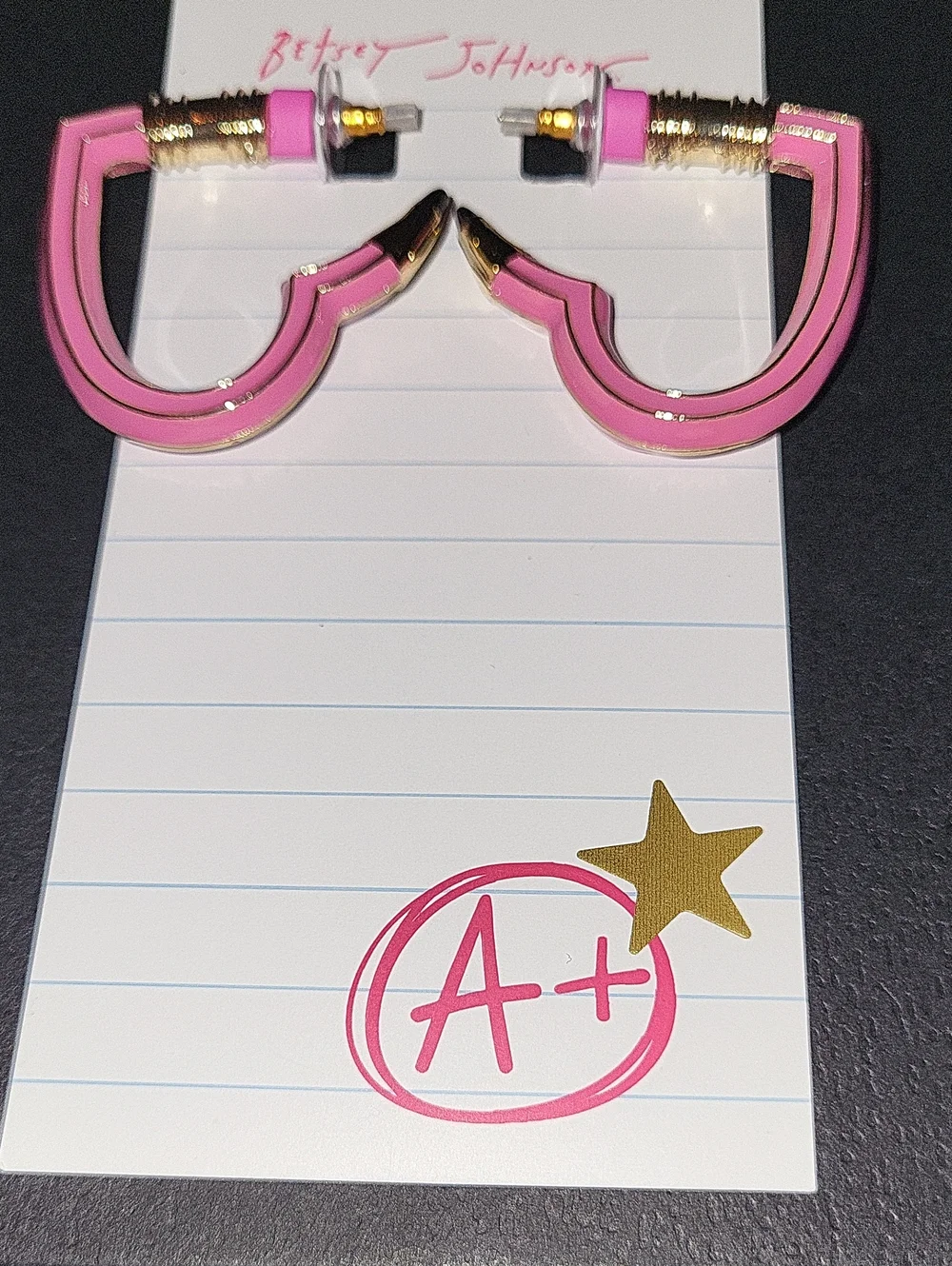 Betsey Johnson Pink Pencil Enamel Heart Hoop Earrings  Ta